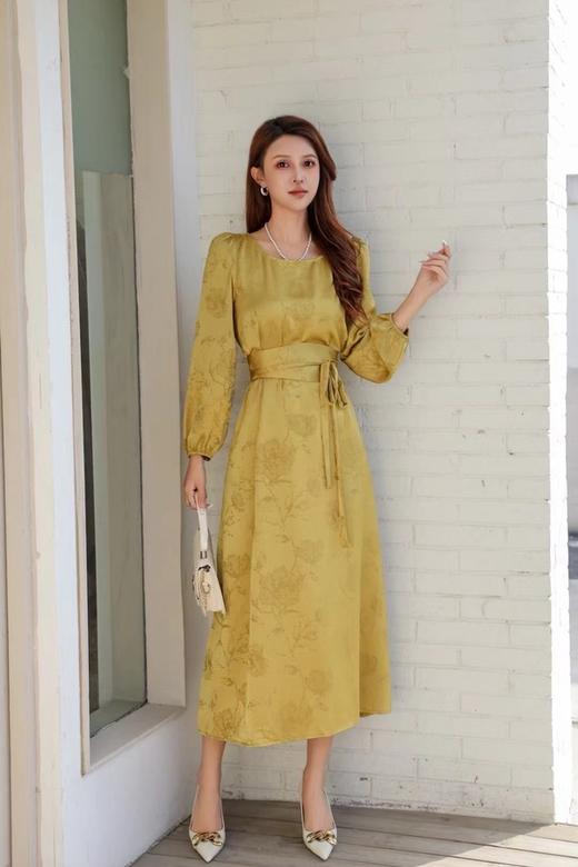 ELLA JADE 金色光泽感提花收腰连衣裙 19997 商品图1