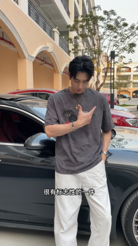 T2756夏季高级感新款潮牌扎染小狗印花圆领短袖T恤情侣百搭休闲潮流