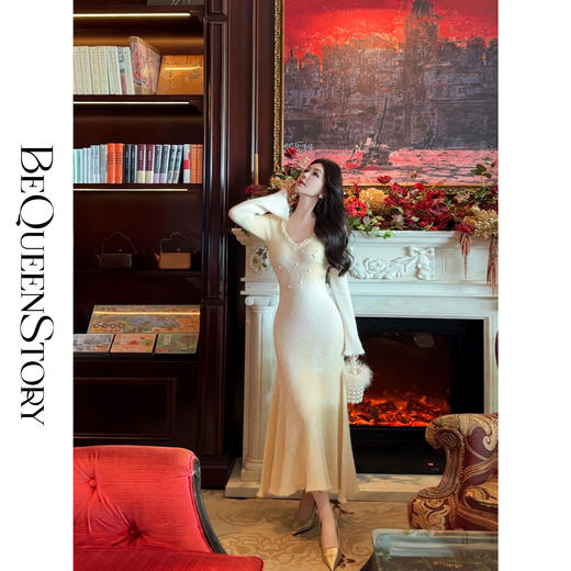 余潇潇【绿野仙情】羊驼毛羊毛两色提花渐变收腰鱼尾连衣裙过年穿搭 商品图2