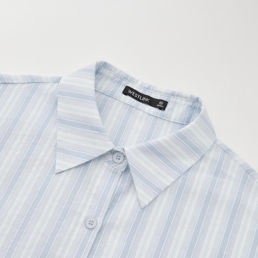 文艺感清爽撞色条纹长袖衬衫女2025春夏慵懒随性宽松衬衣V0850600 商品图5