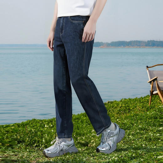 圣得西2025秋季棉质弹力宽松直筒牛仔裤男士弹力裤子时尚休闲裤 商品图1