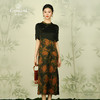 【黄色复古花】【香云纱】乔万尼新款夏重磅真丝桑蚕丝连衣裙拼接复古印花长裙ES2E123 商品缩略图1