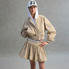 GOODBAI 粗体logo无领口袋拉链收腰外套