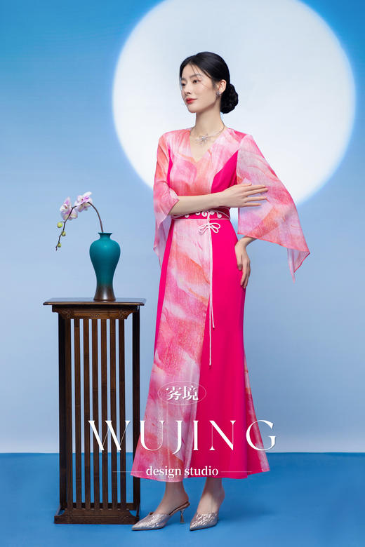 3205261 樱樱桃夭 重磅真丝银丝印花水晶纱/进口纹理蜂窝缎连衣裙 雾境 商品图2