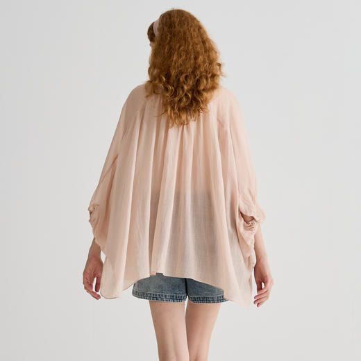 谜底衬衫分袖女2025夏季新品通勤立体花朵大廓形T型衬衣252MC0604 商品图2