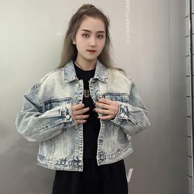 MZ双口袋贴钻复古牛仔外套（蓝）春季 351020510321