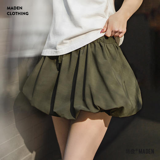 马登泡泡褶遮胯云朵花苞南瓜短半身裙松紧腰抽绳工装灯笼a裙夏女 商品图0