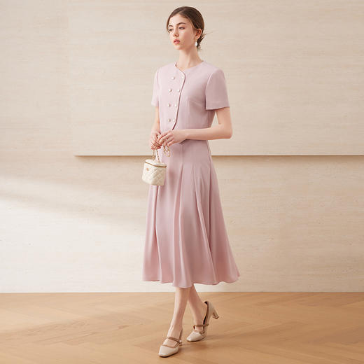 EITIE爱特爱高腰压褶a字伞裙显瘦温柔粉色半身裙套装2025夏季新款B2506610 商品图1