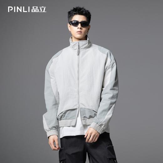 PINLI品立2025秋季新款立领拼接撞色拉链门襟长袖衬衫男士衬衣GD252113295 商品图3