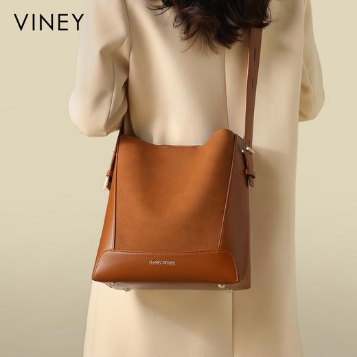 牛皮水桶包 | VINEY 2025新款斜挎女包磨砂牛皮大容量通勤单肩包 商品图2