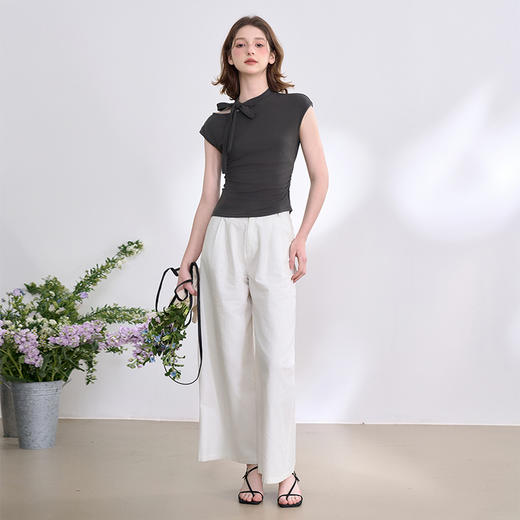 设计感气质镂空蝴蝶结绑带露肩针织无袖T恤女春夏背心V0650250/V0051018 商品图1