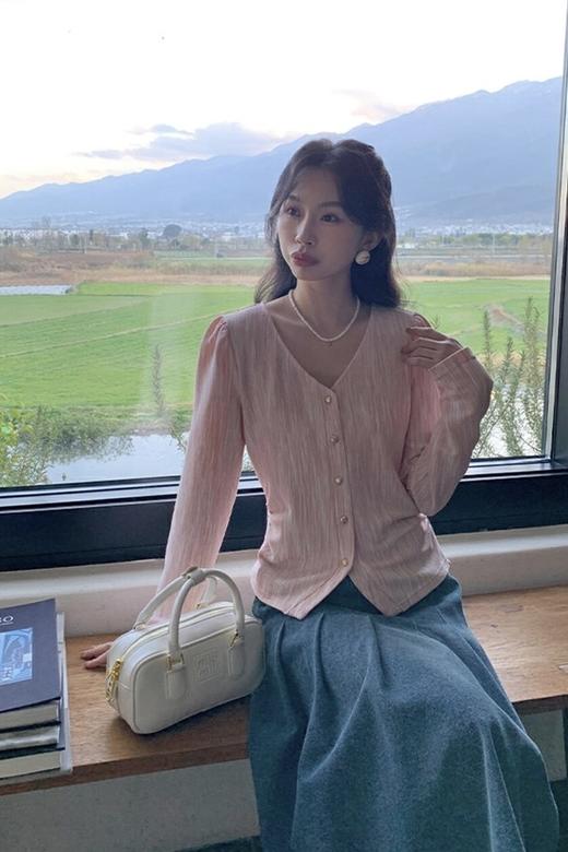 LNNNS 粉色V领单排扣上衣开衫 20182 商品图3