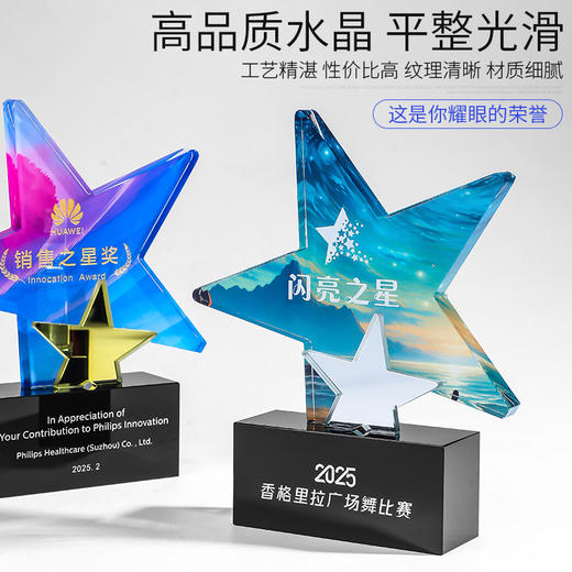 水晶奖杯定制创意五角星金属狼鹿展翅奖牌年会优秀员工销售冠军 商品图4