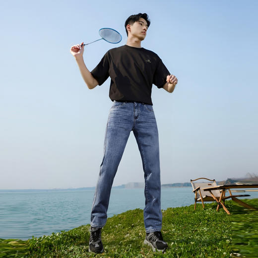 圣得西2025秋季棉质弹力宽松直筒牛仔裤男士弹力裤子时尚休闲裤 商品图4