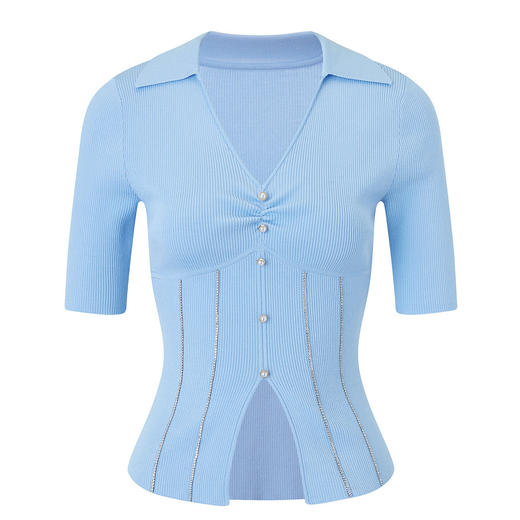 雾霾蓝优雅百搭套头针织修身显瘦上衣女(货号:MC85SW049B0001) 商品图2