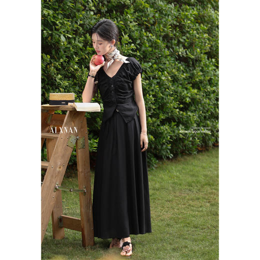 鹿向南「夜曲诗调」小众女夏设计感收腰半身长裙L53803BSQ 商品图3