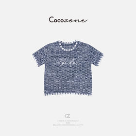 COCO ZONE 刘一一2025新款撞色刺绣字母短袖针织上衣CD2A0637