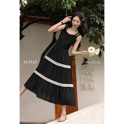 鹿向南「南法假日」黑色连衣裙搭配开衫2025夏装新款无袖长裙女 商品图3