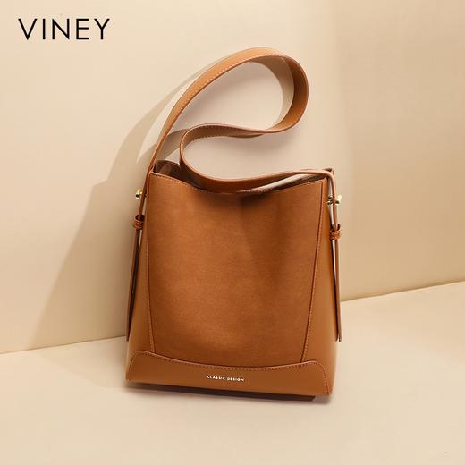 牛皮水桶包 | VINEY 2025新款斜挎女包磨砂牛皮大容量通勤单肩包 商品图4