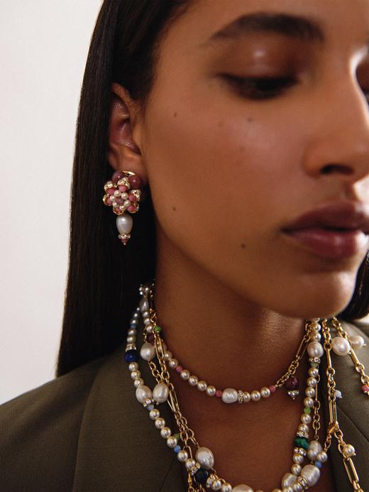 Chabaux GARDEN OF MORVI系列花型耳钉-粉色/黑白 商品图2