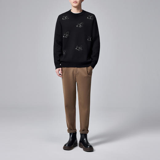 墨麦客男装2024年冬季加厚自发热圆领毛衣男士新中式刺绣针织衫男 商品图4