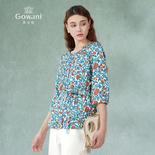 乔万尼夏季真丝衬衫设计感小众七分袖印花上衣女ES2C112 商品图2
