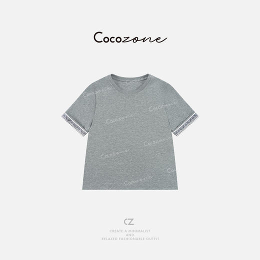 COCO ZONE 刘一一25新款时尚圆领袖口撞色拼接女T恤ACD2A0636 商品图0