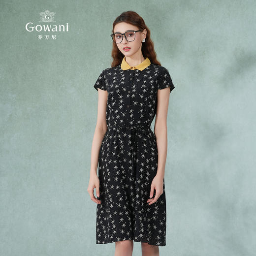 乔万尼夏季真丝连衣裙气质修身显瘦短袖桑蚕丝中长裙ES2E169 商品图1