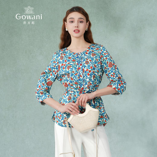 乔万尼夏季真丝衬衫设计感小众七分袖印花上衣女ES2C112 商品图1