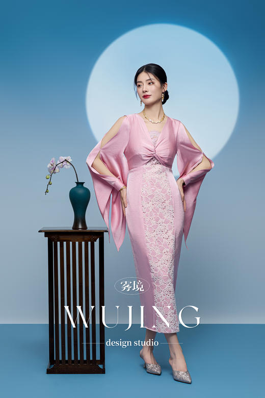 3205087 樱樱桃夭 重磅股线蕾丝/进口醋酸缎/韩国进口水晶乔其纱连衣裙 雾境 商品图3