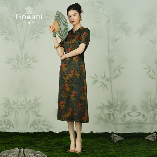 【蓝色古典花】乔万尼装柜夏季新款桑蚕丝连衣裙复古花真丝长裙ES2E121 商品图3