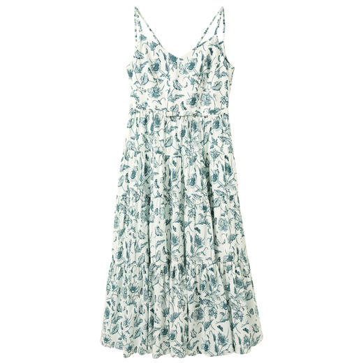 三彩2025夏季新款碎花连衣裙V领吊带裙收腰A字裙蛋糕长裙法式S 商品图4