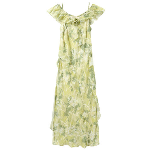 三彩2025夏季新款荷叶边连衣裙斜裁收腰长裙A字裙氛围感M 商品图4