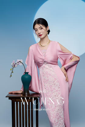 3205087 樱樱桃夭 重磅股线蕾丝/进口醋酸缎/韩国进口水晶乔其纱连衣裙 雾境