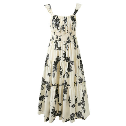 三彩2025夏季新款纯棉连衣裙小飞袖收腰A字裙长裙法式优雅S 商品图4