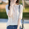 CC-LS-2292冰丝针织短袖t恤女夏季2025新设计感款蕾丝提花打底洋气薄款上衣 商品缩略图1
