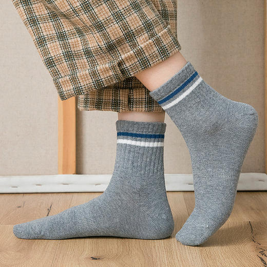 【女士条纹直角中筒袜】女士运动休闲袜子女直角中筒袜学院风四季袜吸汗防臭 商品图7