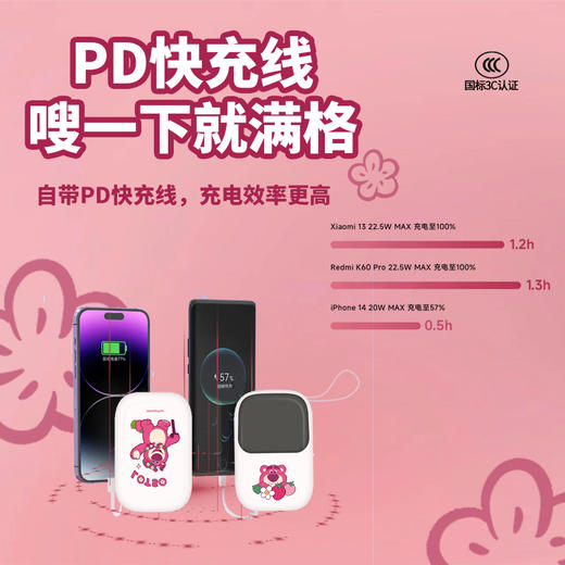 泺澳 草莓熊 22.5W迷你自带双线10000毫安移动电源 D1 商品图8