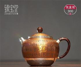 臻宝堂银壶掇只铜包银壶纯手工雕百财小壶999纯银泡茶壶中式茶具