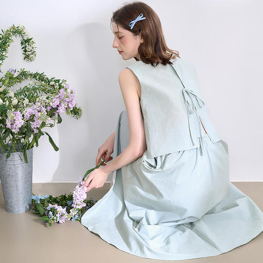 法式文艺风套装女春夏设计感后背绑带马甲搭半裙两件套V0050630 商品图4