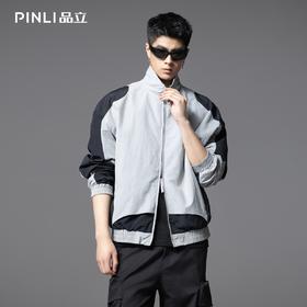PINLI品立2025秋季新款立领拼接撞色拉链门襟长袖衬衫男士衬衣GD252113295