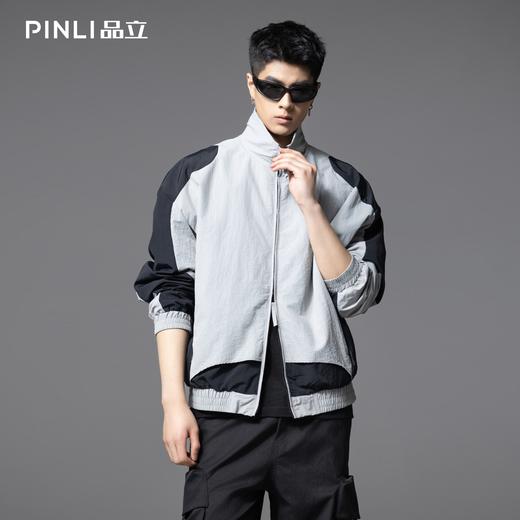 PINLI品立2025秋季新款立领拼接撞色拉链门襟长袖衬衫男士衬衣GD252113295 商品图0