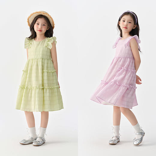 森马儿童连衣裙2025夏季新款雪纺裙女童背心裙小飞袖裙子甜美纯色 商品图2