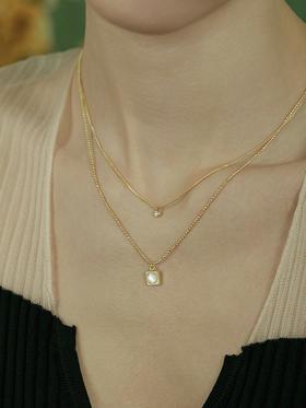 Oflye潮流饰品   高级感小众设计温柔贝壳锆石轻奢项链新款双层叠戴配饰锁骨链女