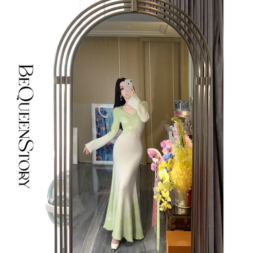 余潇潇【绿野仙情】羊驼毛羊毛两色提花渐变收腰鱼尾连衣裙过年穿搭 商品图3