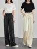【专属特价】熙世界仿醋酸新中式暗纹阔腿裤夏季凉感高腰垂感宽松直筒长裤子 商品缩略图3