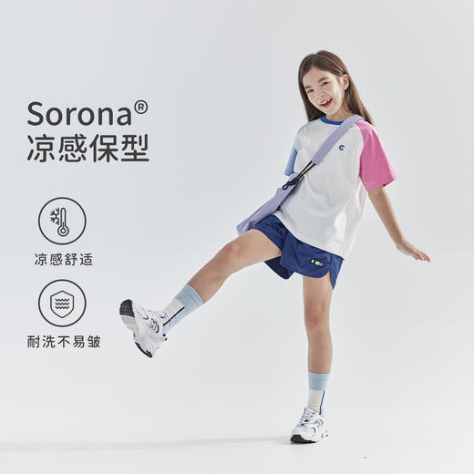 cicochild2025年夏季新款女童插肩拼色运动T恤中大童凉感抗菌短袖 商品图1