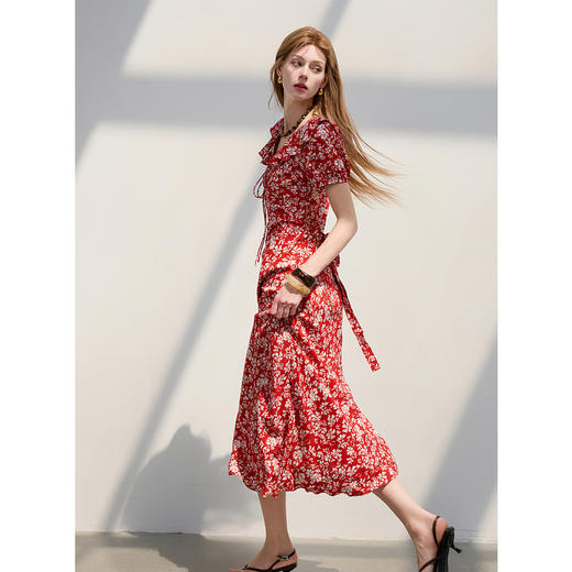 【仙女裙】三彩2025夏季新款荷叶边碎花裙法式收腰A字裙长裙系带优雅S 商品图3