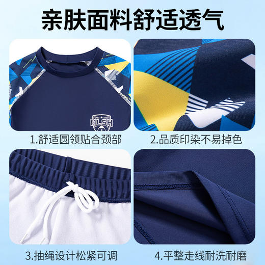 【儿童泳衣丨男童泳衣系列】立体裁剪，版型简约，经典圆领穿脱方便，棉质内里，穿着更舒适，亲水速干高弹不起球，包边细致走线均匀，不同花色可选 商品图1