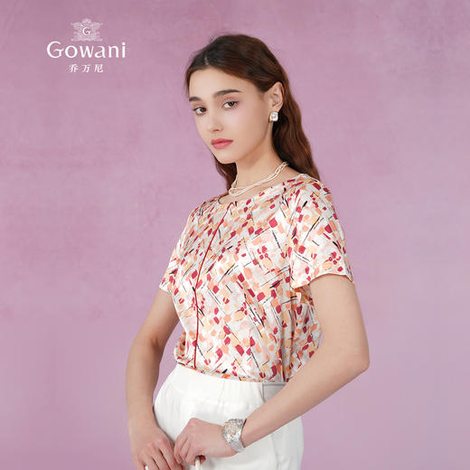 乔万尼春夏时尚减龄19mm真丝几何印花单上衣小衫ES2C151 商品图1